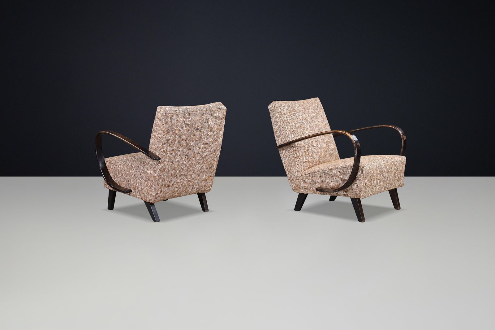 Jindřich Halabala Re Upholstered Bentwood Lounge Chairs, 1940s Czech Republic photo vinterior