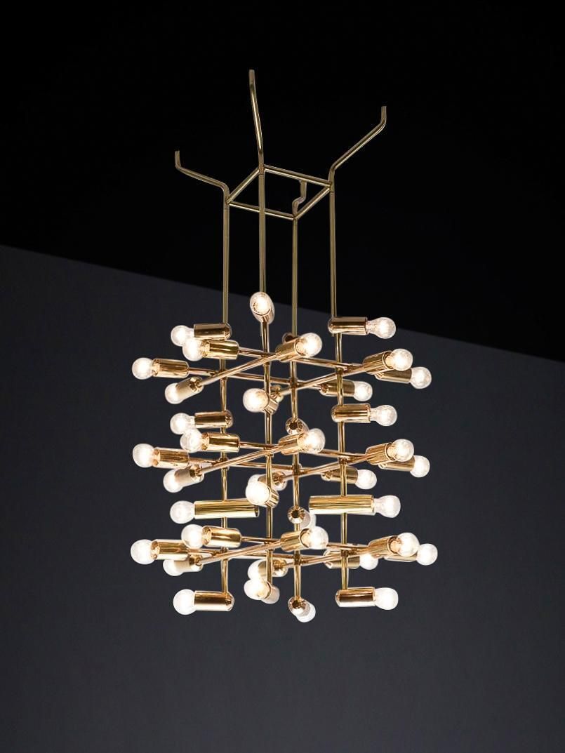 Xl Mid Century Brass Chandelier With 40 Lights, Switzerland 1960s. photo furniture
