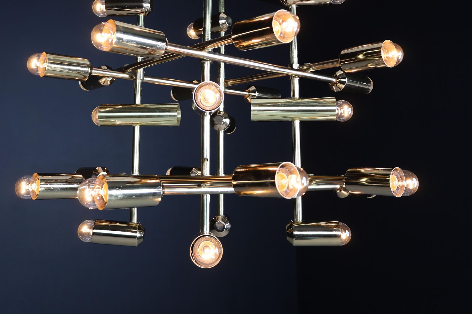 Xl Mid Century Brass Chandelier With 40 Lights, Switzerland 1960s. photo vintage