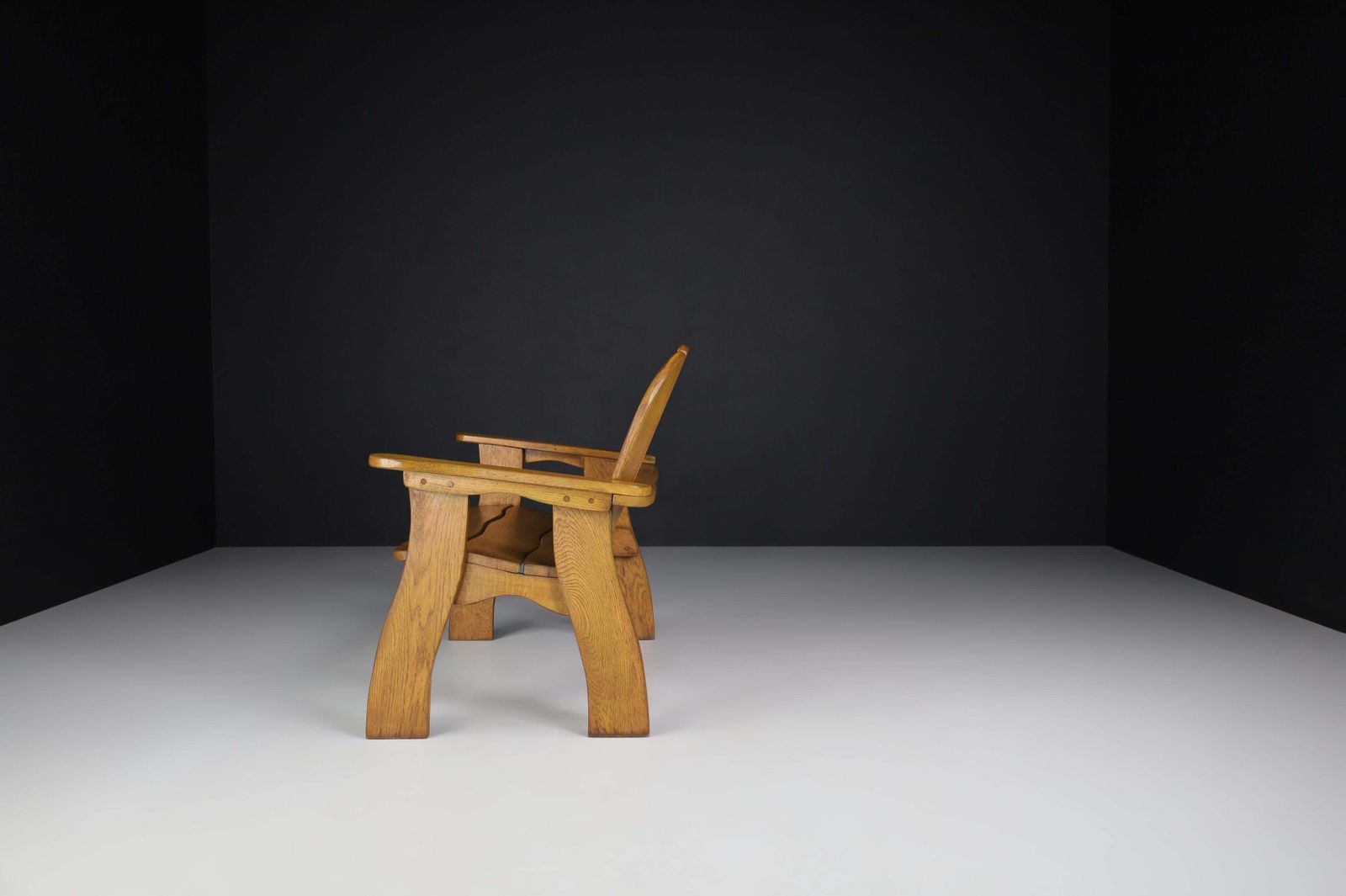 photo for sale Sculptural Bench In Oak, France, 1960s