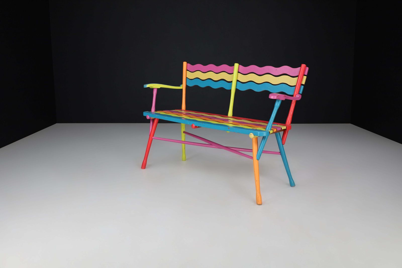 French Mid Century Painted Beechwood Bench, 1960s photo furniture