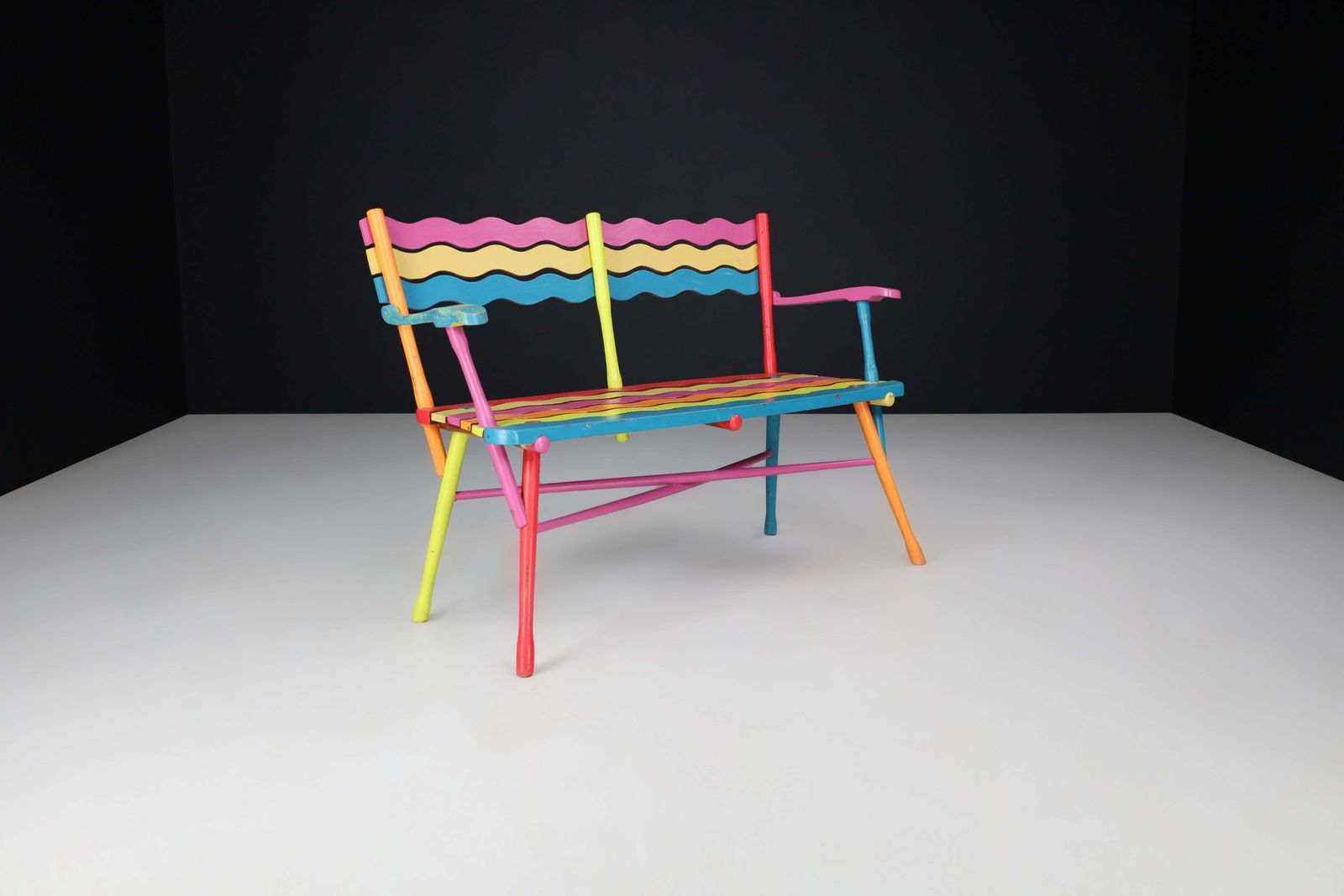 French Mid Century Painted Beechwood Bench, 1960s photo buy