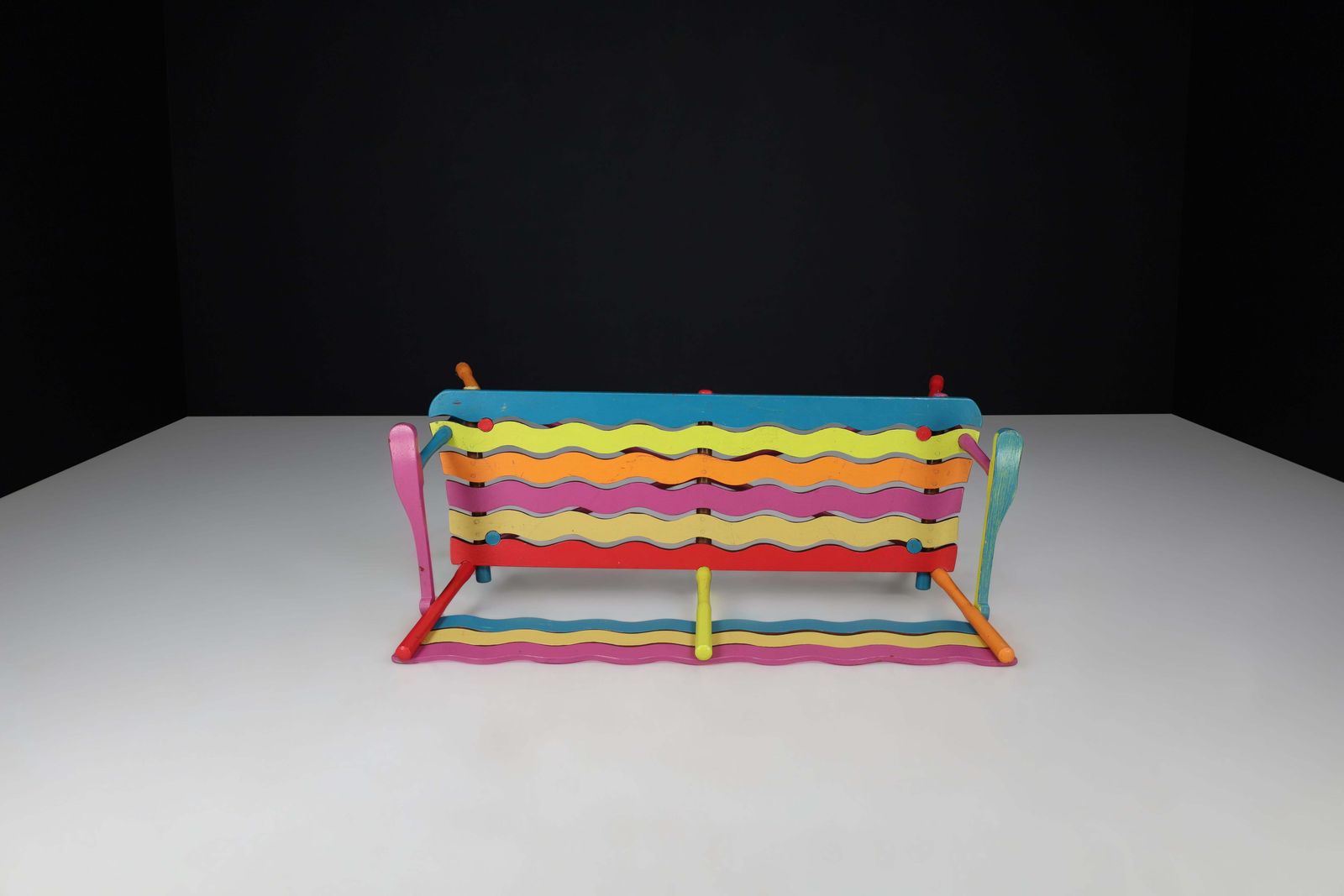 French Mid Century Painted Beechwood Bench, 1960s photo vintage