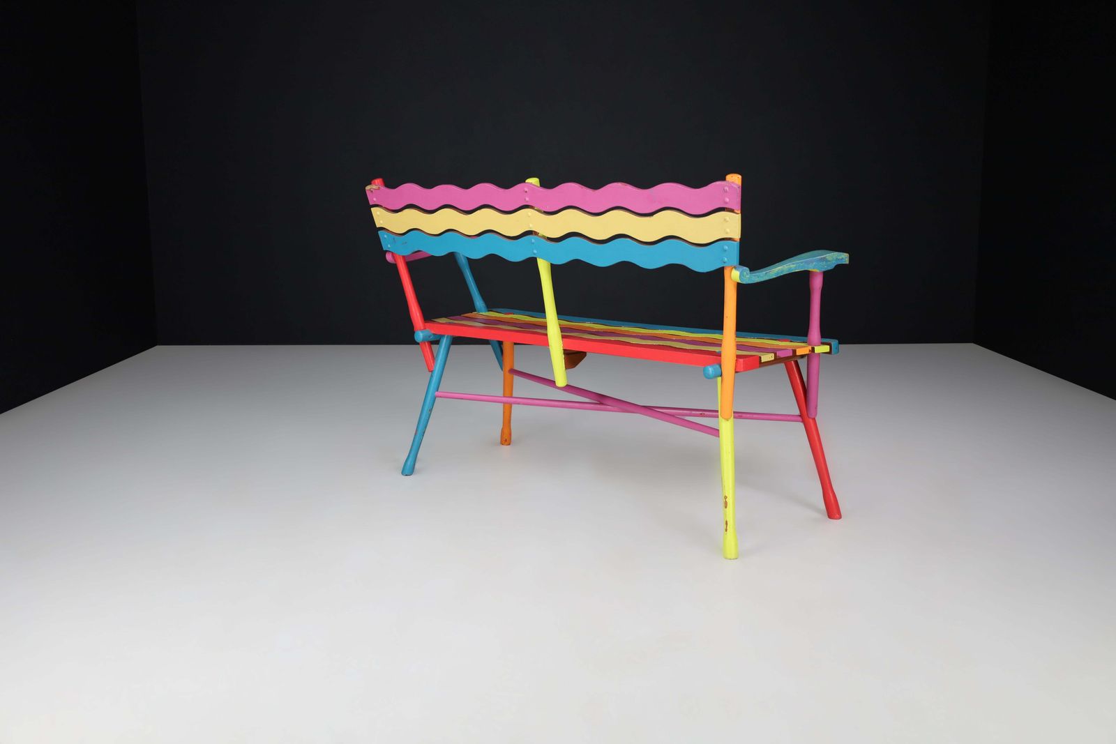 photo furniture French Mid Century Painted Beechwood Bench, 1960s