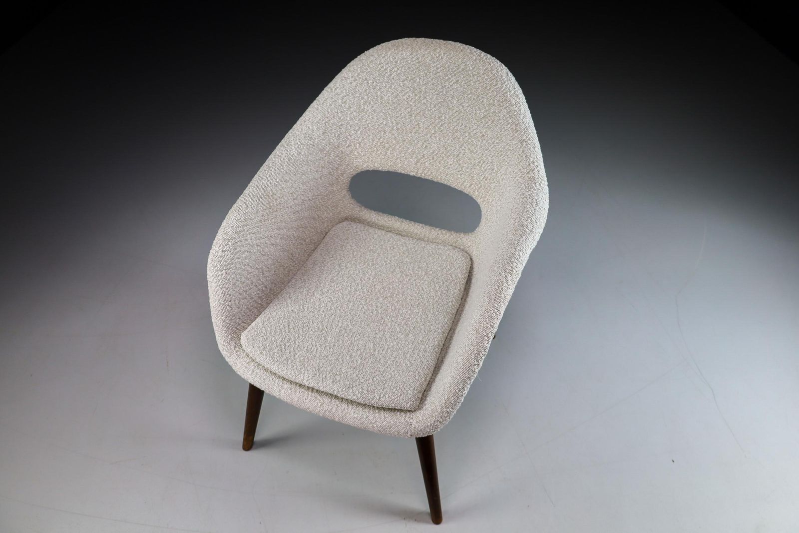 Miroslav Navratil Lounge Chair New Bouclé Upholstery, Praque 1960s photo for sale