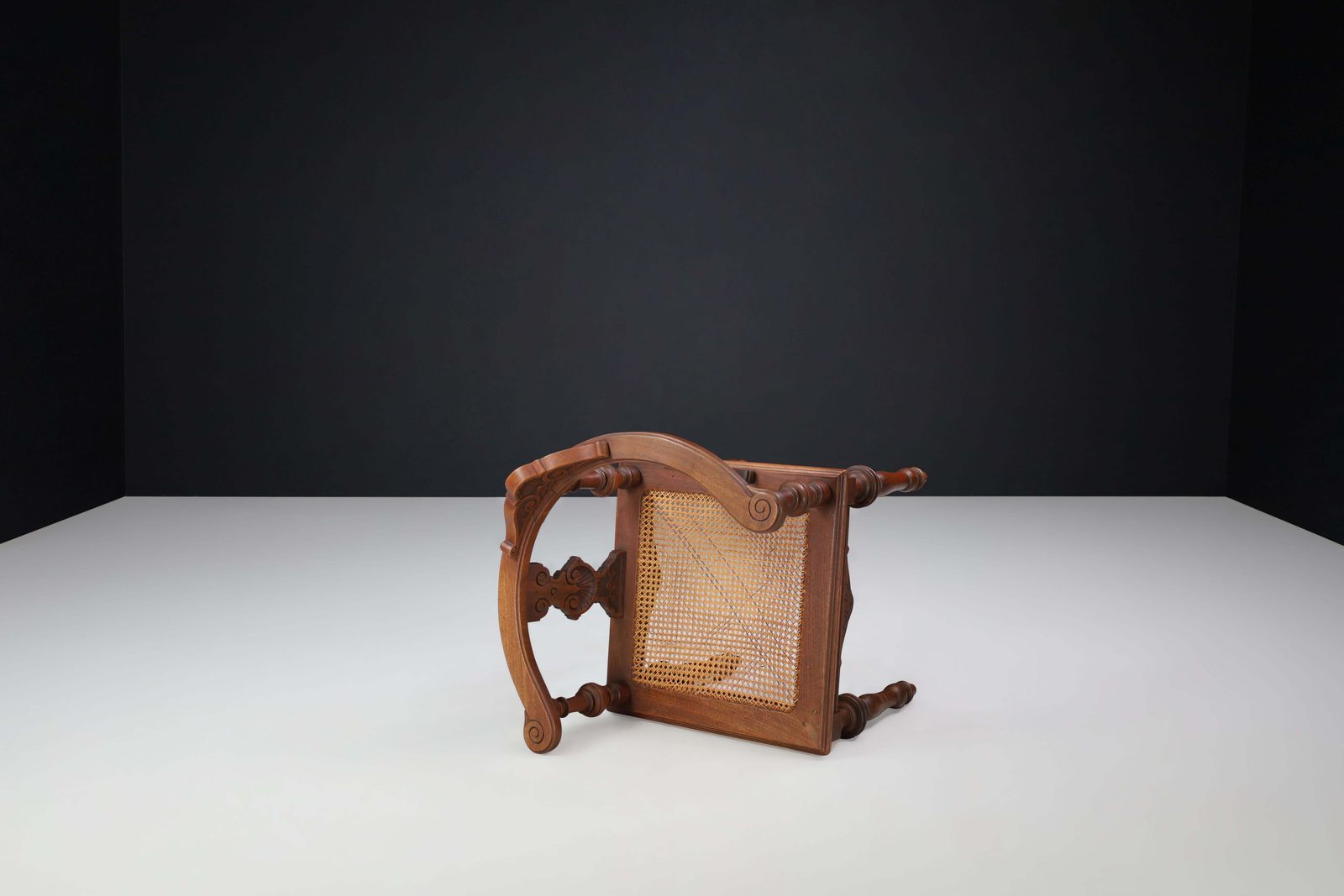Antique German Corner Chair, Circa 1880 – Hand Carved Walnut With Cane Seat photo 1613.0
