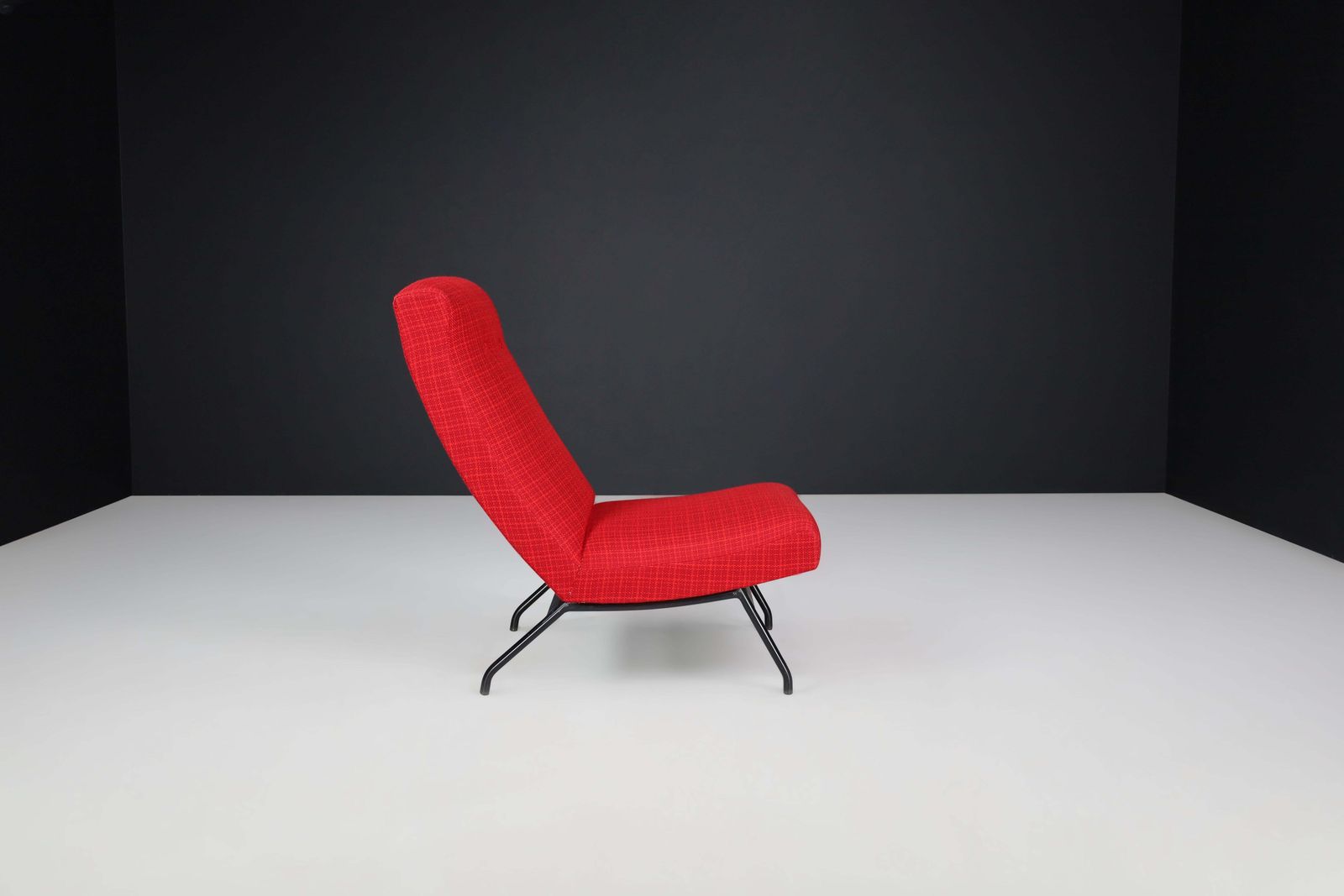 Lounge Chair By Joseph André Motte In Original Red Upholstery, France, 1950s photo for sale