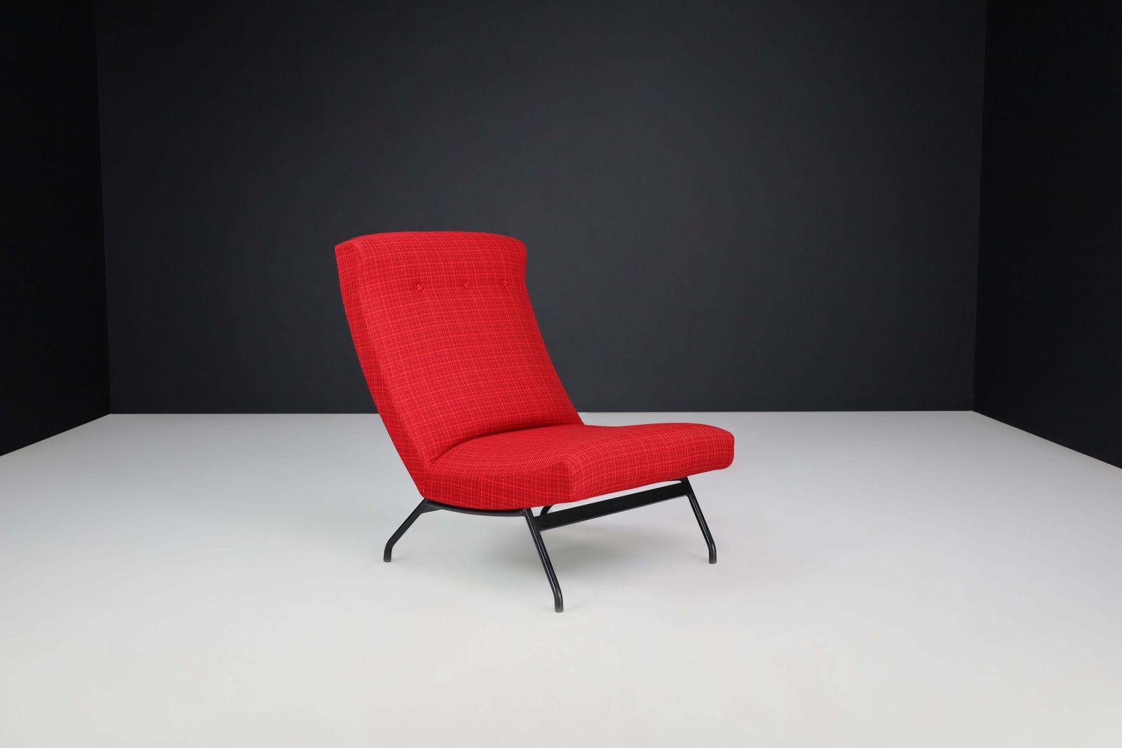 Lounge Chair By Joseph André Motte In Original Red Upholstery, France, 1950s photo vintage