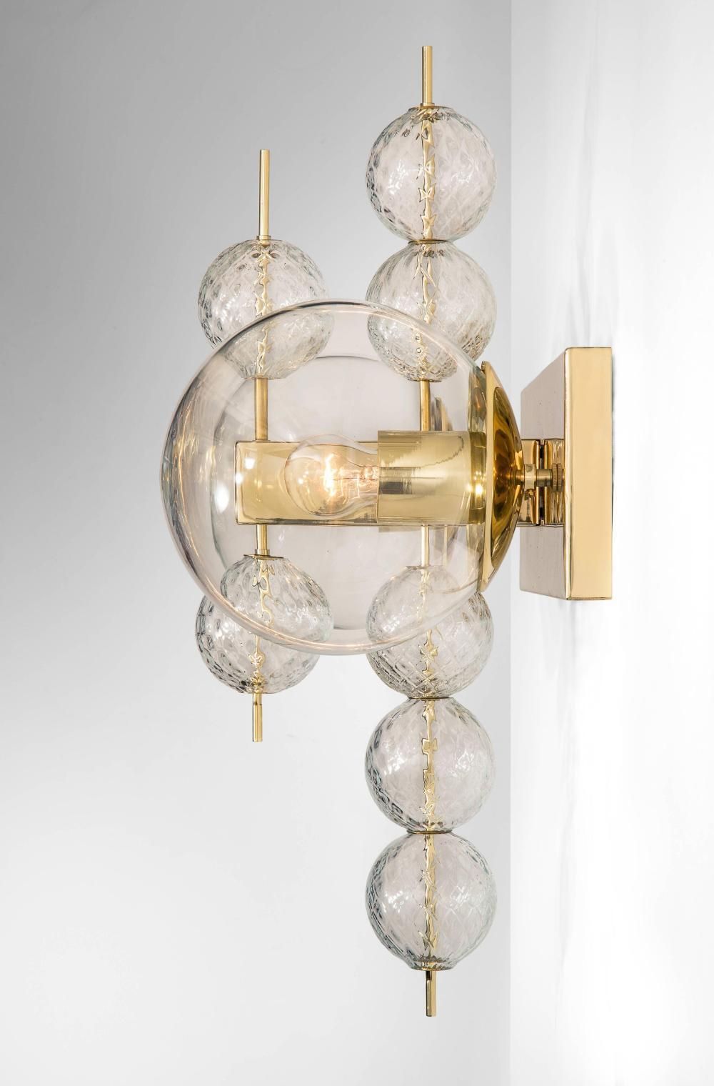 Midcentury Hotel Wall Chandelier With Brass Fixture, European, 1970s photo Lighting