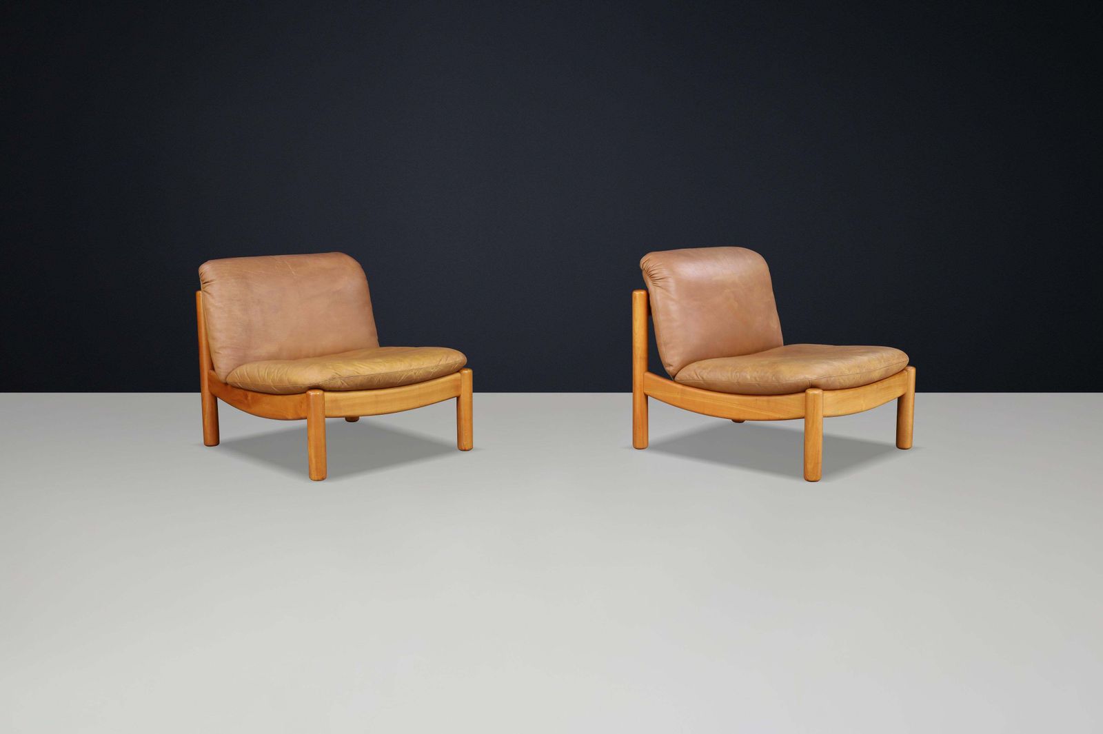 Mid Century Carl Straub Lounge Chairs In Patinated Leather, Germany, 1960s photo Furniture