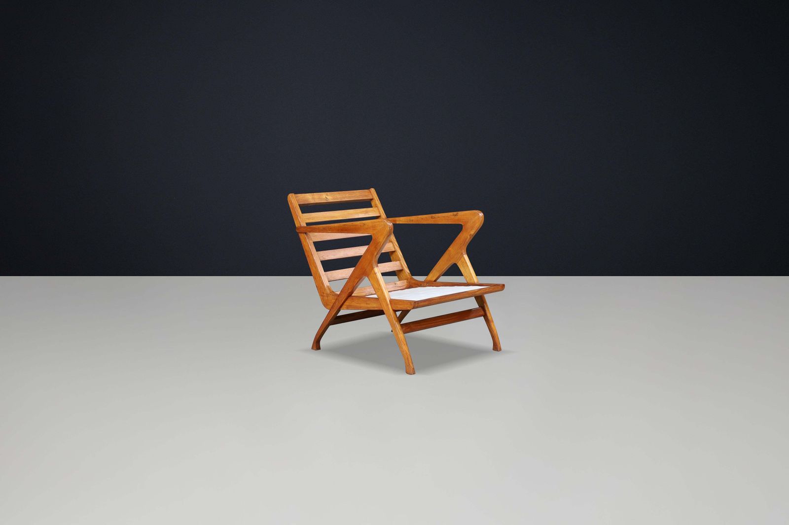 Sculptural Italian Walnut Armchair, 1950s – Mid Century Modern Design Icon photo for sale