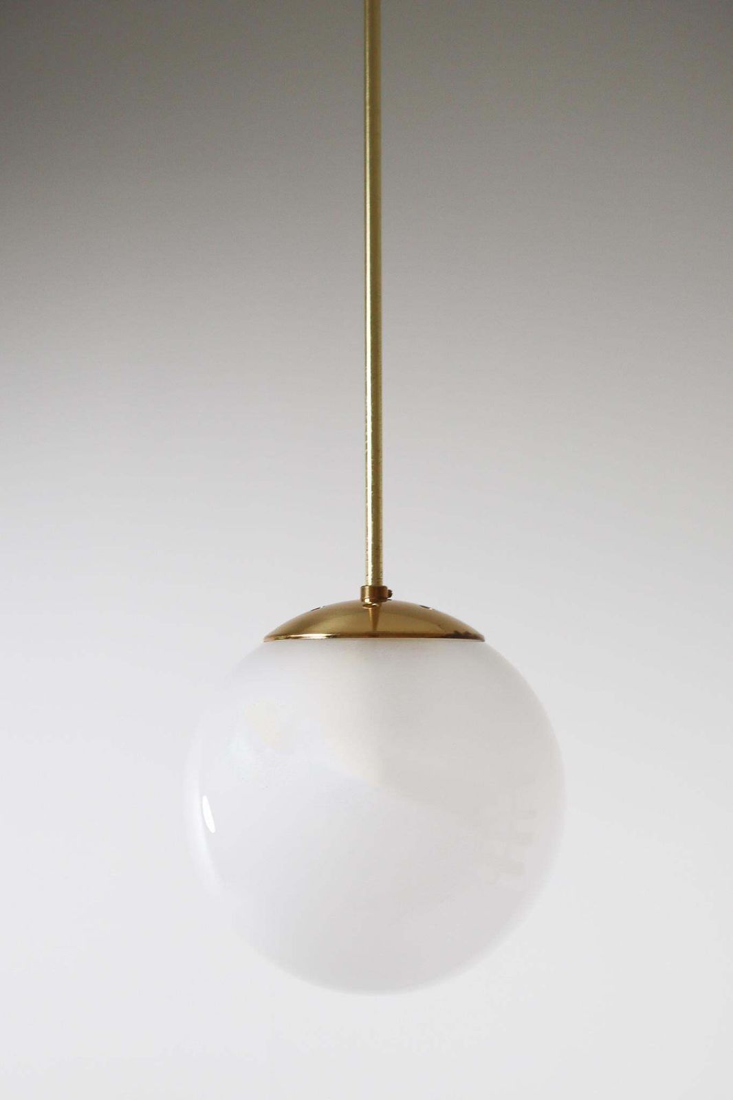 Brass Pendant With A Pearl White Hand Blown Globe By Preciosa Kamenický šenov photo for sale