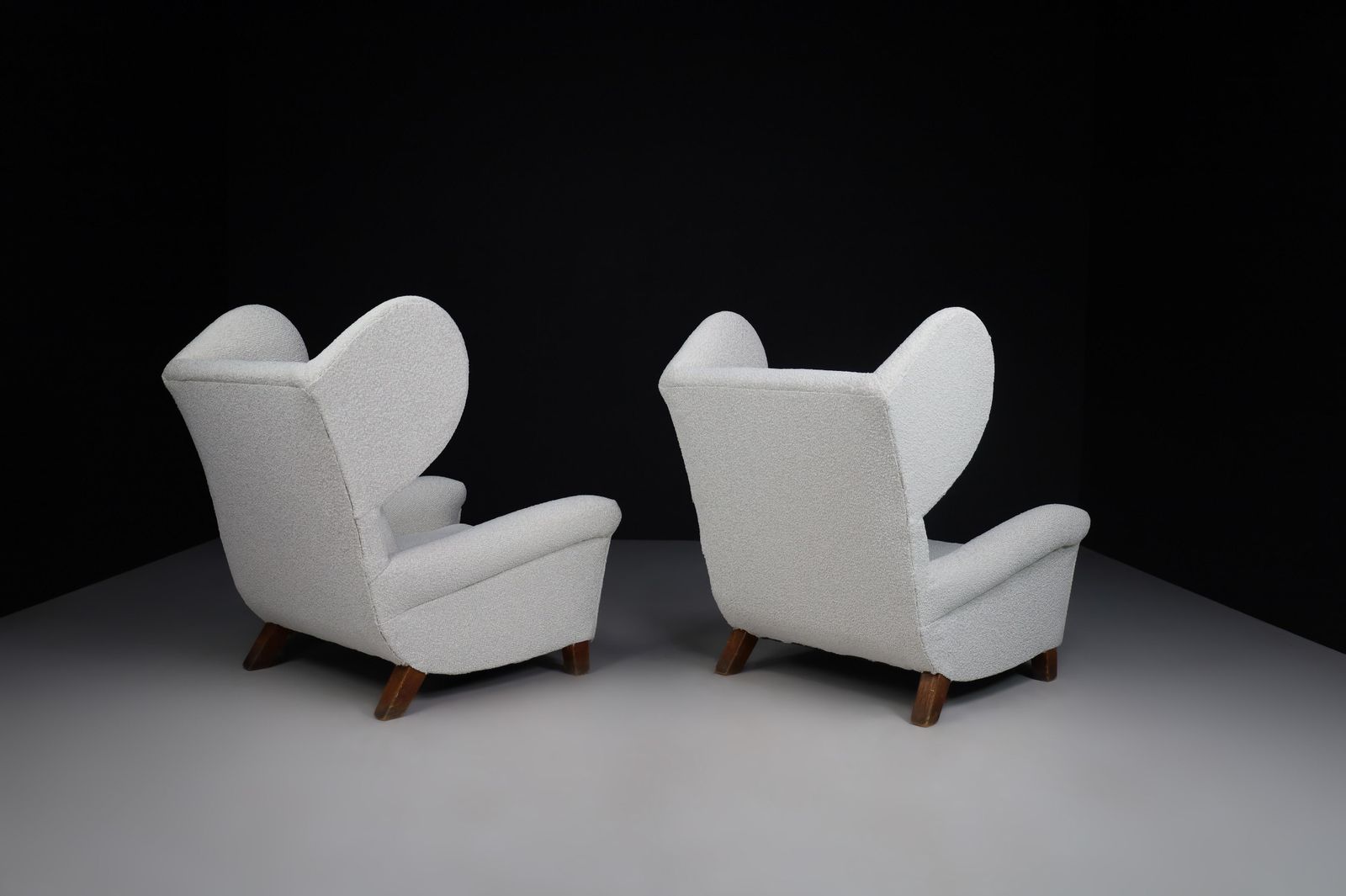 Large Monumental Midcentury Wingback Armchairs In Re Upholstered Bouclé Fabric photo 4433.0