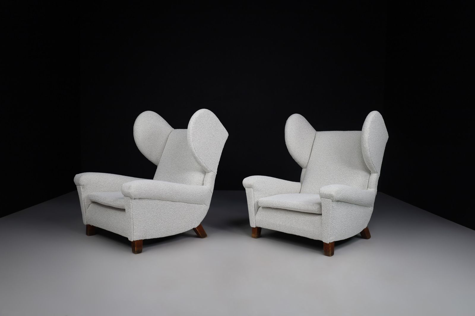 photo furniture Large Monumental Midcentury Wingback Armchairs In Re Upholstered Bouclé Fabric