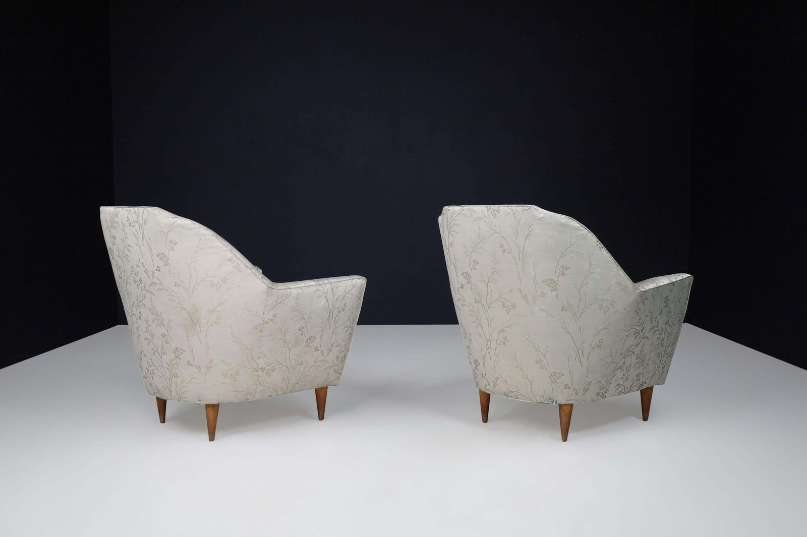 Mid Century Armchairs In Fabric And Tapered Wooden Legs, Italy 1950s photo buy