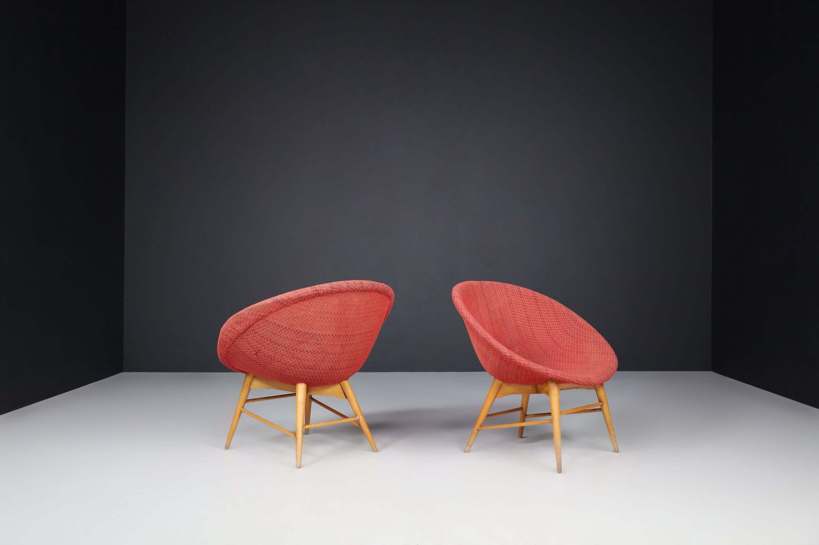 Miroslav Navratil Basket Chairs In Original Red Fabric, 1960 photo for sale