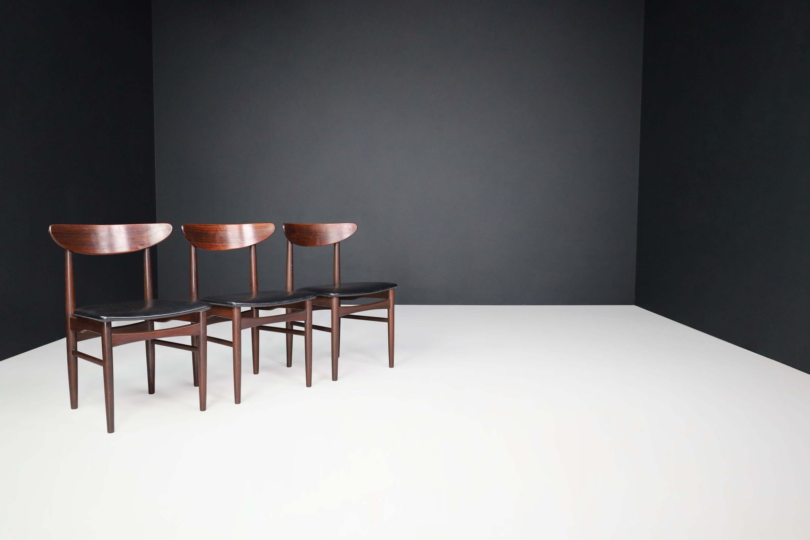 Dyrlund Hardwood And Black Leather Dining Chairs, Denmark, 1960s photo vintage