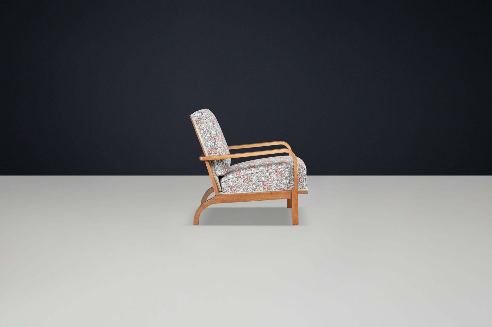 1930s Czechoslovak Reclining Armchair In Original Floral Upholstery photo Furniture