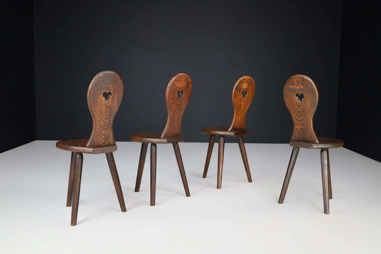 Set Of 4 French Oak Alpine Tripod Chairs, 1950s photo Furniture