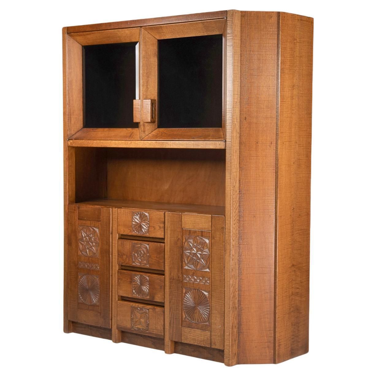 Hand Crafted Brutalist Giuseppe Rivadossi Glazed Cabinet In Oak Italy, The 1970s