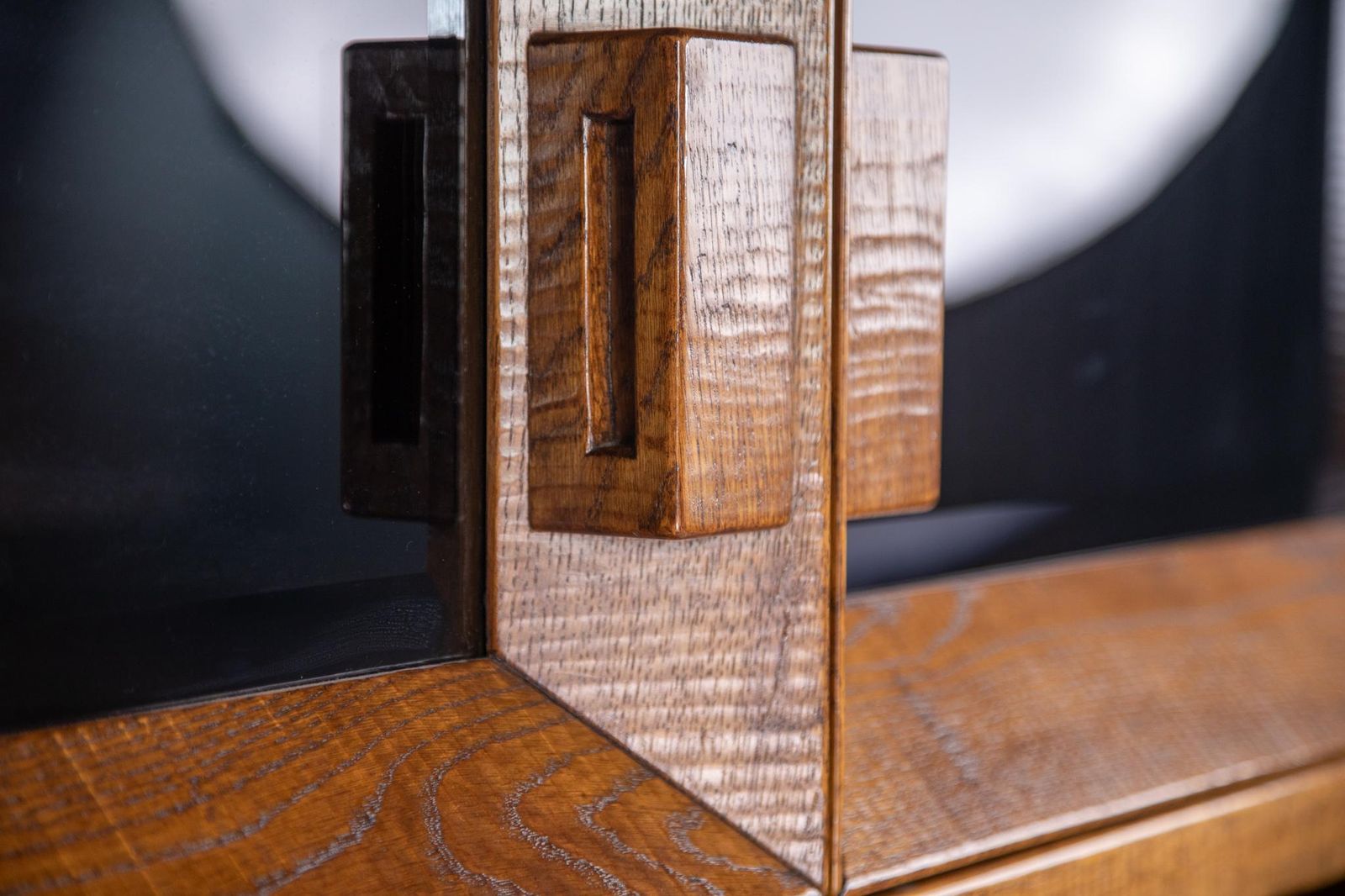 Hand Crafted Brutalist Giuseppe Rivadossi Glazed Cabinet In Oak Italy, The 1970s photo Furniture