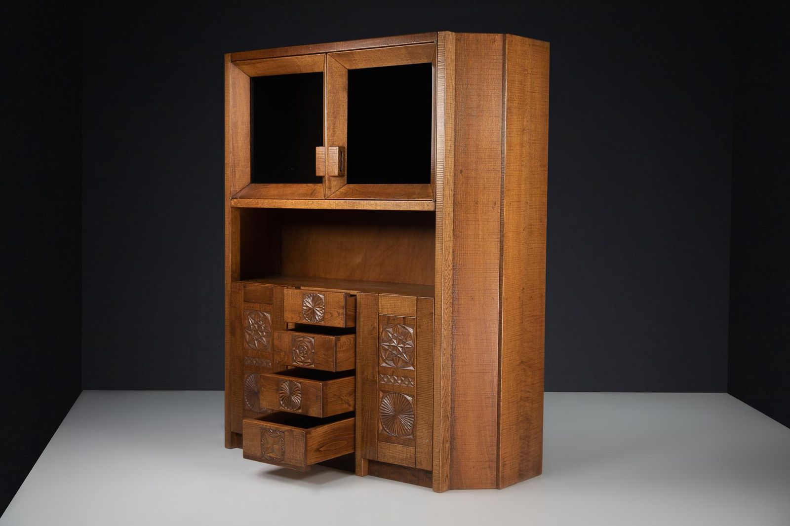 Hand Crafted Brutalist Giuseppe Rivadossi Glazed Cabinet In Oak Italy, The 1970s photo 13253.0
