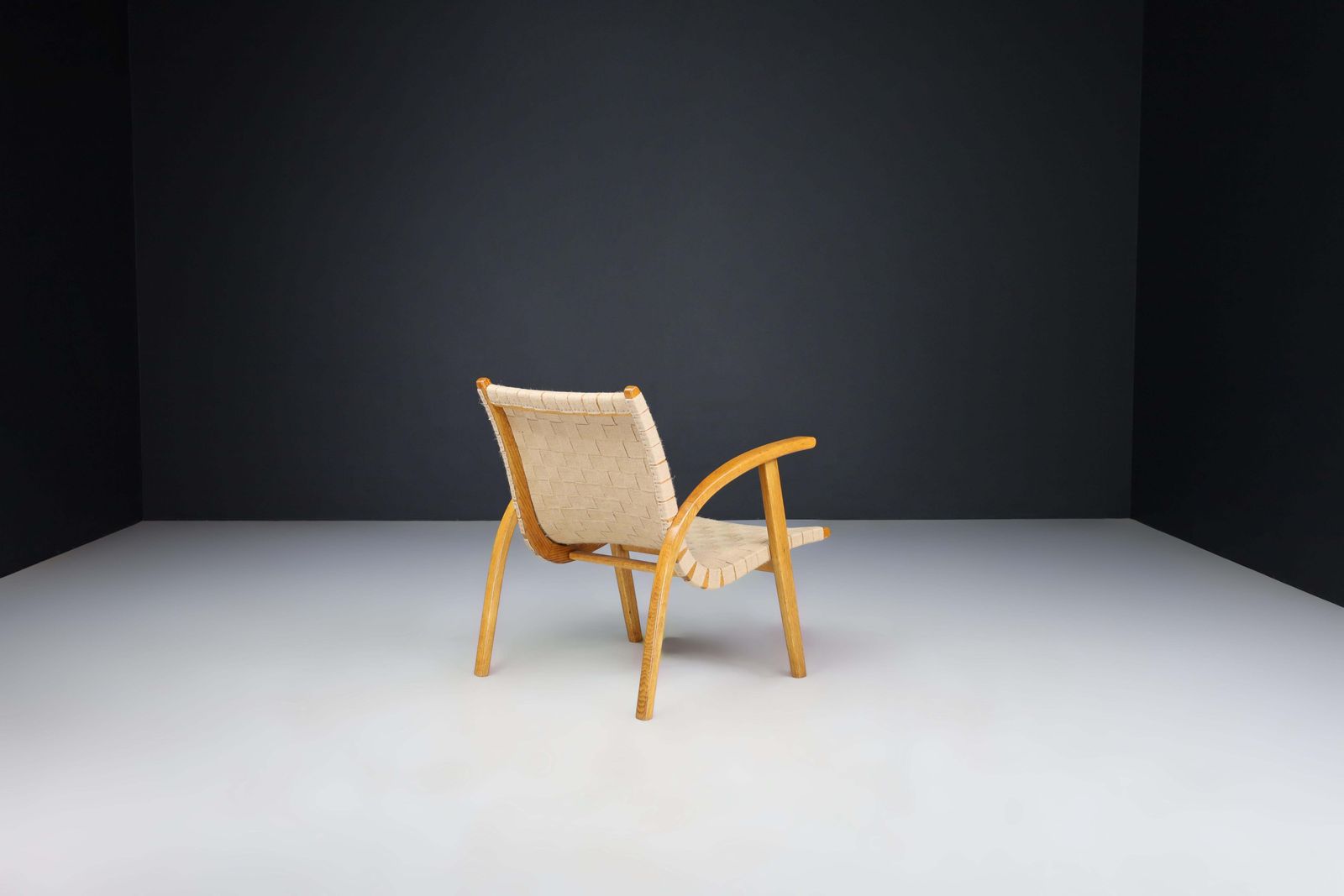 Jan Vanek Easy Chair In Oak Bentwood And Canvas, Praque, The 1930s photo for sale