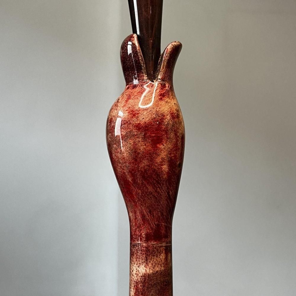 photo for sale Oiseau Floor Lamp In Lacquered Red Goatskin Parchment From Aldo Tura, Italy, 1950s