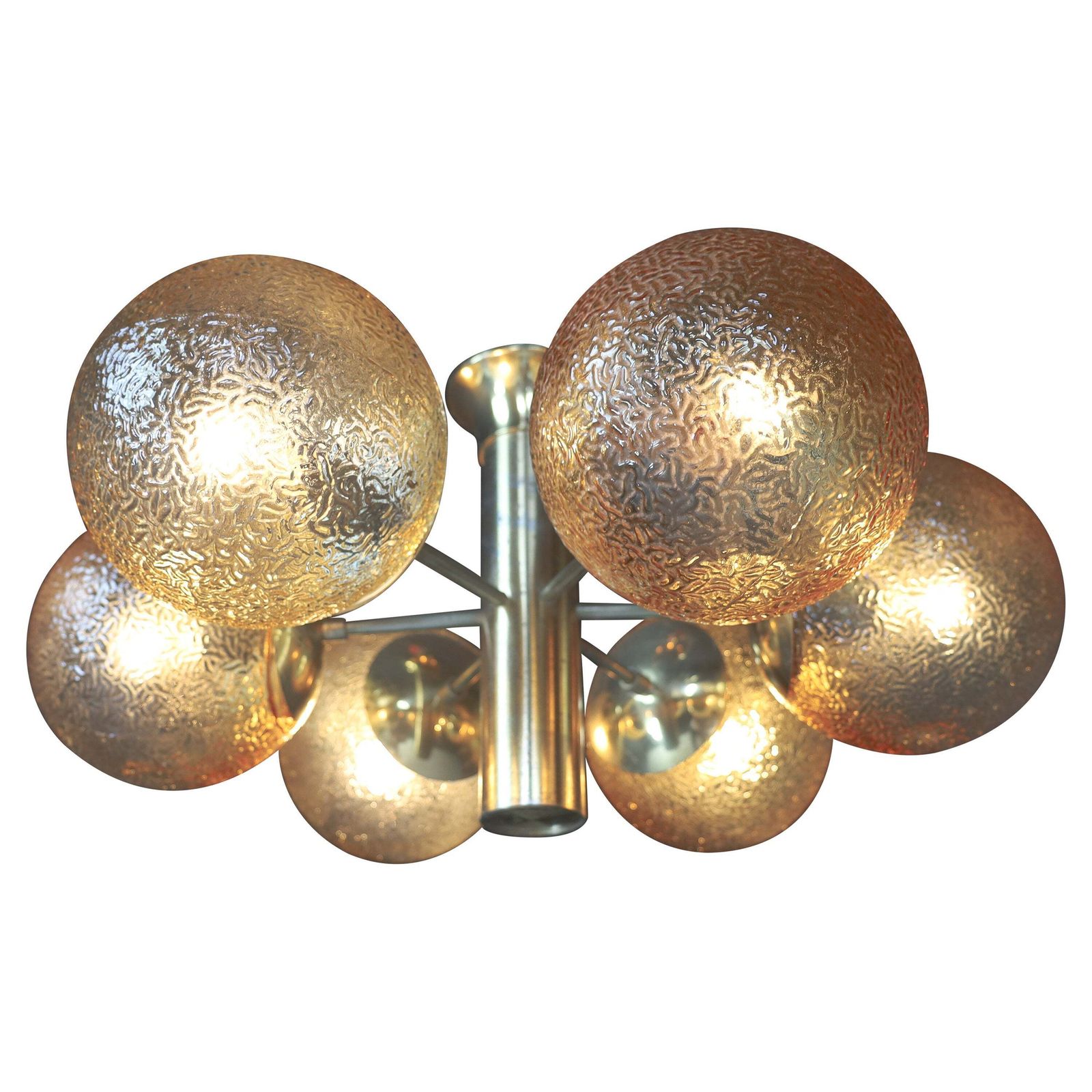 Patinated Brass Sputnik Chandelier With Six Gold Colored Globes, Germany 1960s