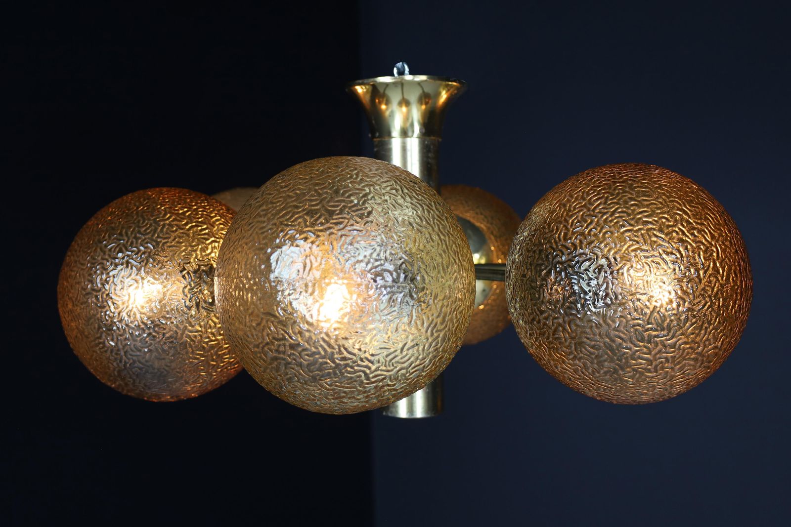 Patinated Brass Sputnik Chandelier With Six Gold Colored Globes, Germany 1960s photo 1465.0