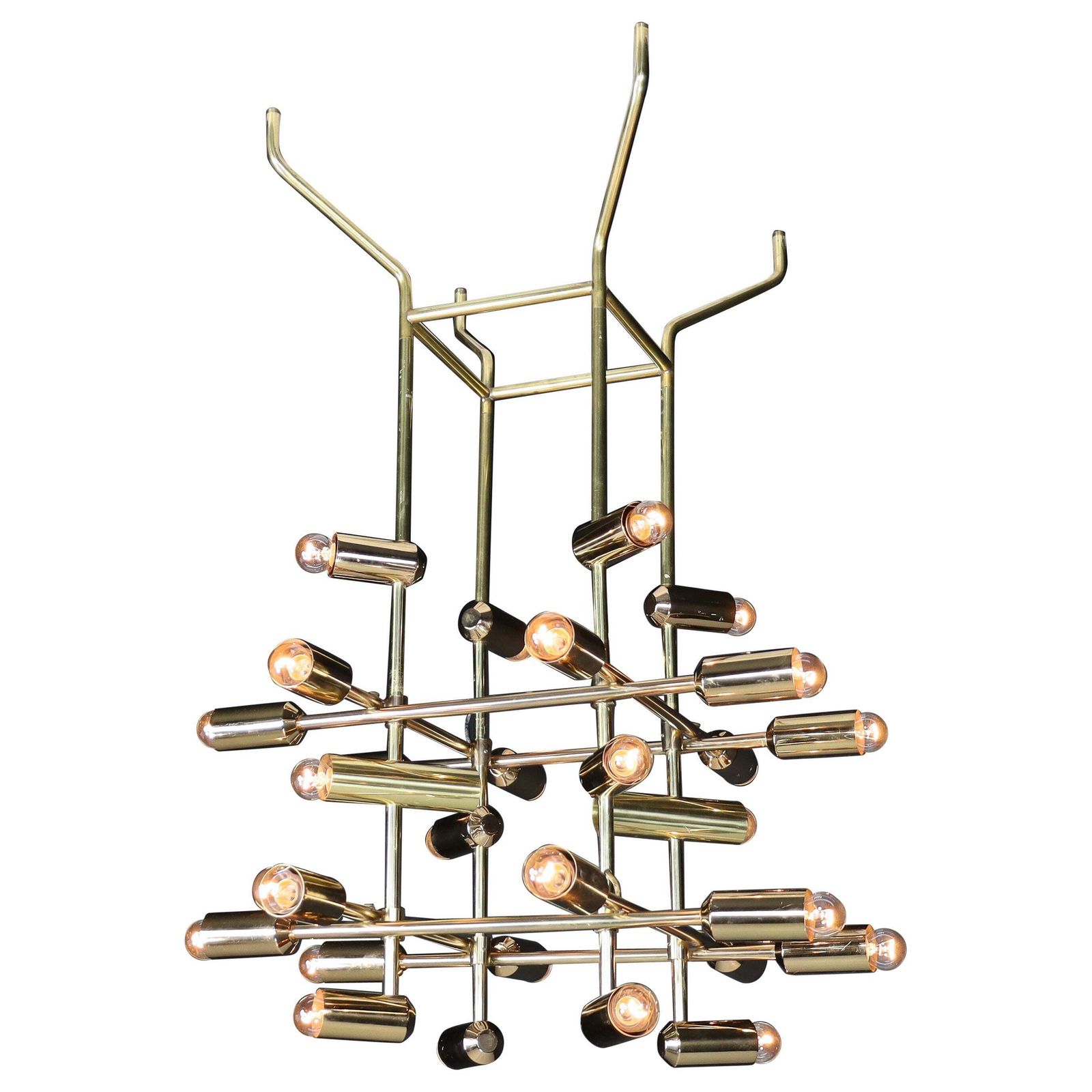 Mid Century Brass Chandelier Wit 28 Lights, Switzerland 1960s.