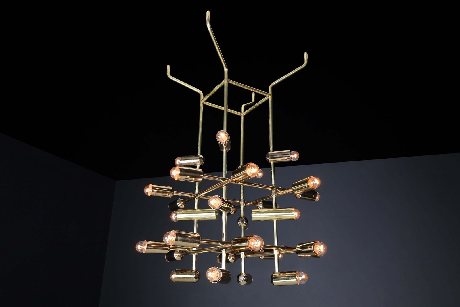 Mid Century Brass Chandelier Wit 28 Lights, Switzerland 1960s. photo furniture