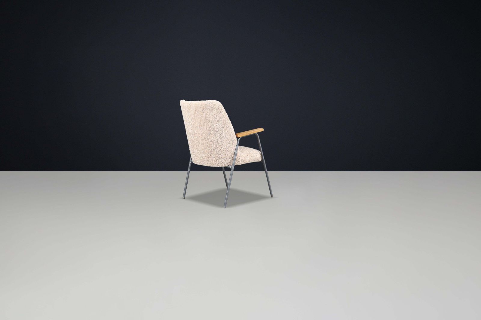 1970s German Steel And Wood Armchairs With Teddy Upholstery – Set Of 8 Available photo vinterior