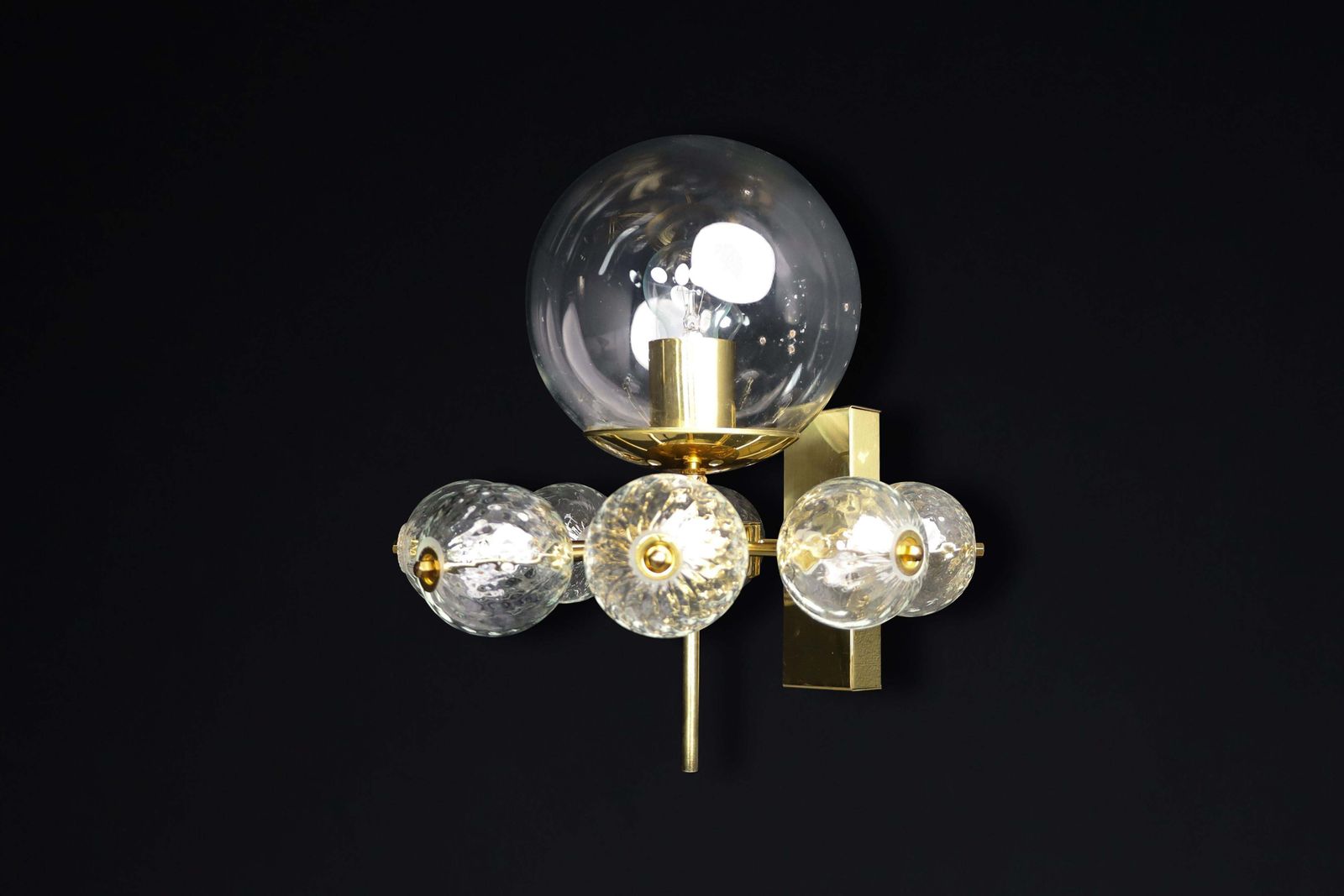 Mid Century Wall Lights With Brass Fixture & Hand Blown Glass Globes Cz 1970s photo furniture