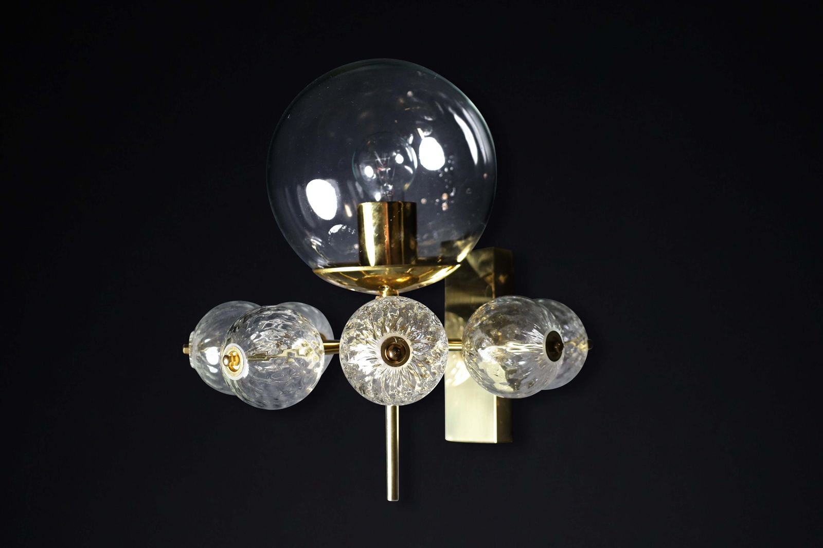 Mid Century Wall Lights With Brass Fixture & Hand Blown Glass Globes Cz 1970s photo buy