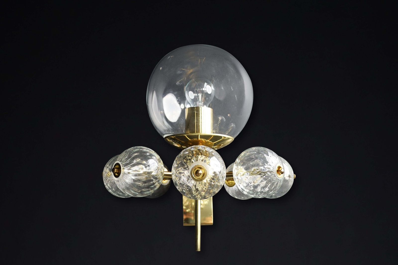 Mid Century Wall Lights With Brass Fixture & Hand Blown Glass Globes Cz 1970s photo vintage