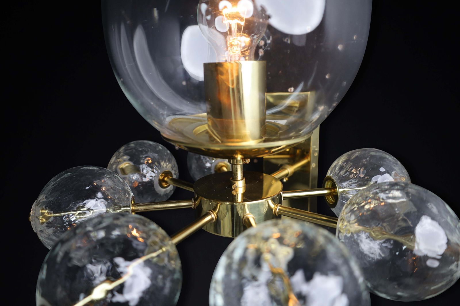 photo furniture Mid Century Wall Lights With Brass Fixture & Hand Blown Glass Globes Cz 1970s