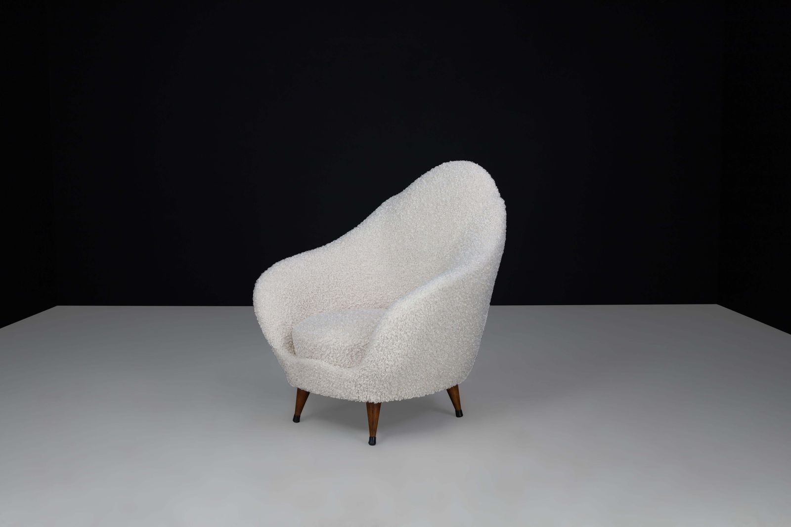 Federico Munari Lounge Chairs With Conical Feet And Teddy Upholstery, Italy 1940 photo vinterior