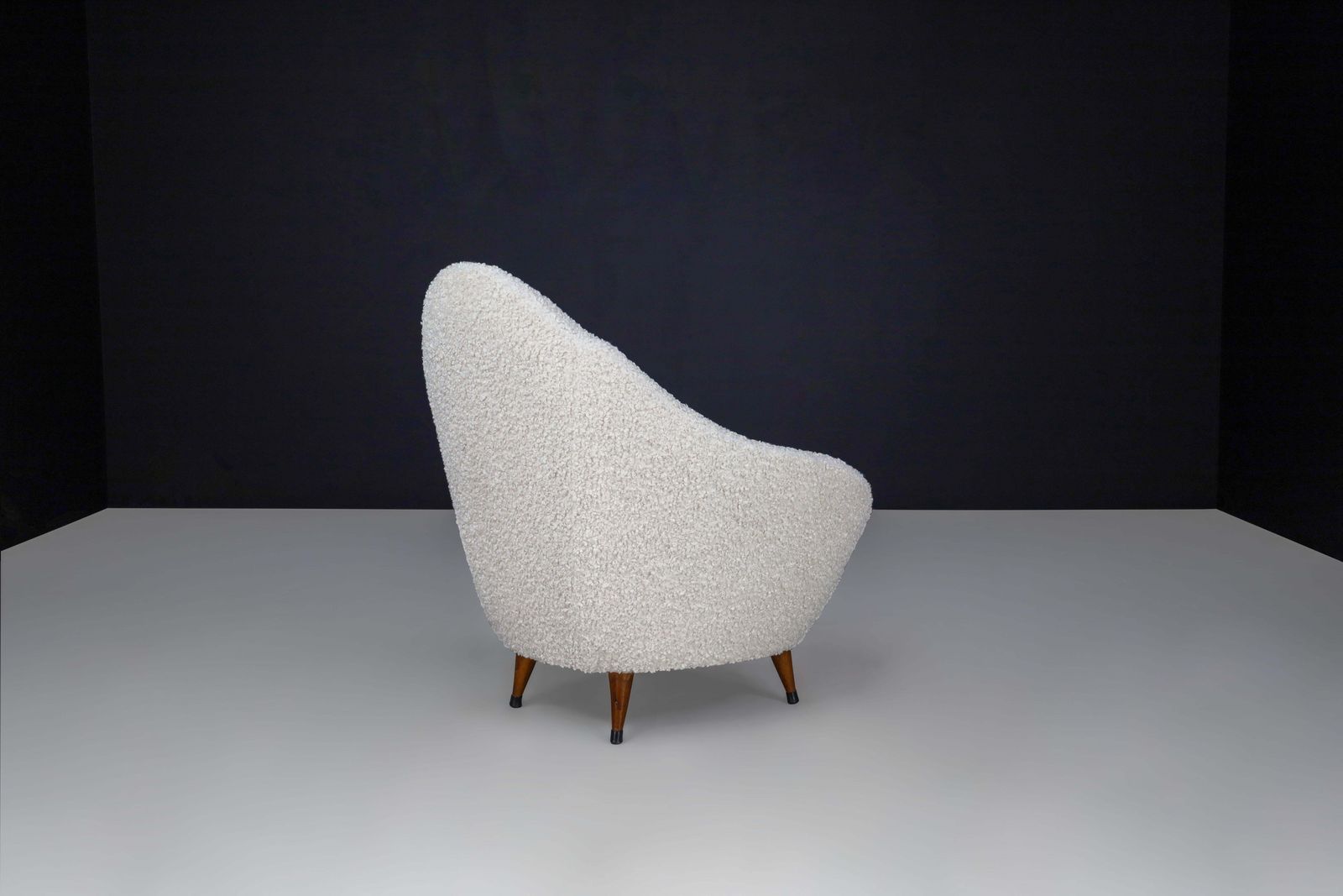 Federico Munari Lounge Chairs With Conical Feet And Teddy Upholstery, Italy 1940 photo vintage