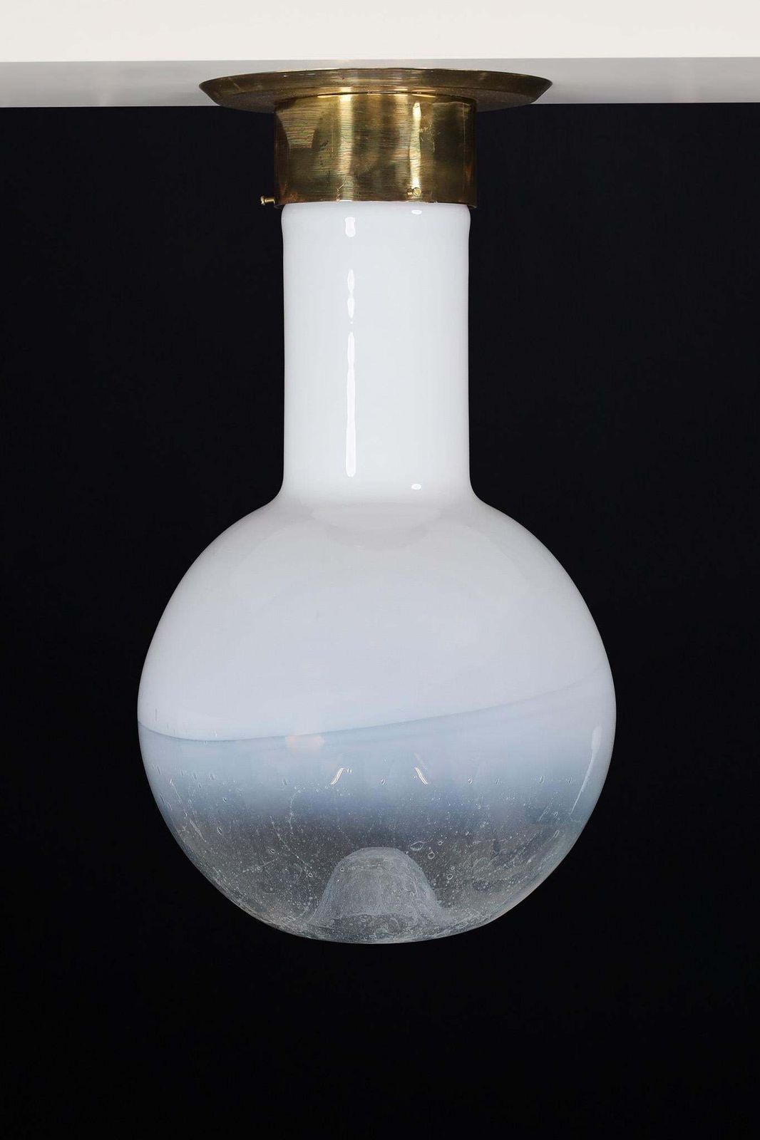 Mid Century Modern Blown Opaline Glass And Brass Chandelier, Italy 1970s photo 955.0