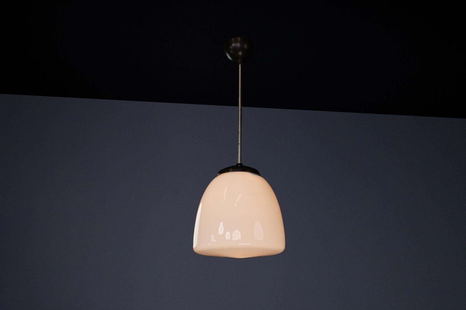 Bauhaus Opaline & Bakelite Pendant Lamp, Czech Republic 1950s photo vinterior