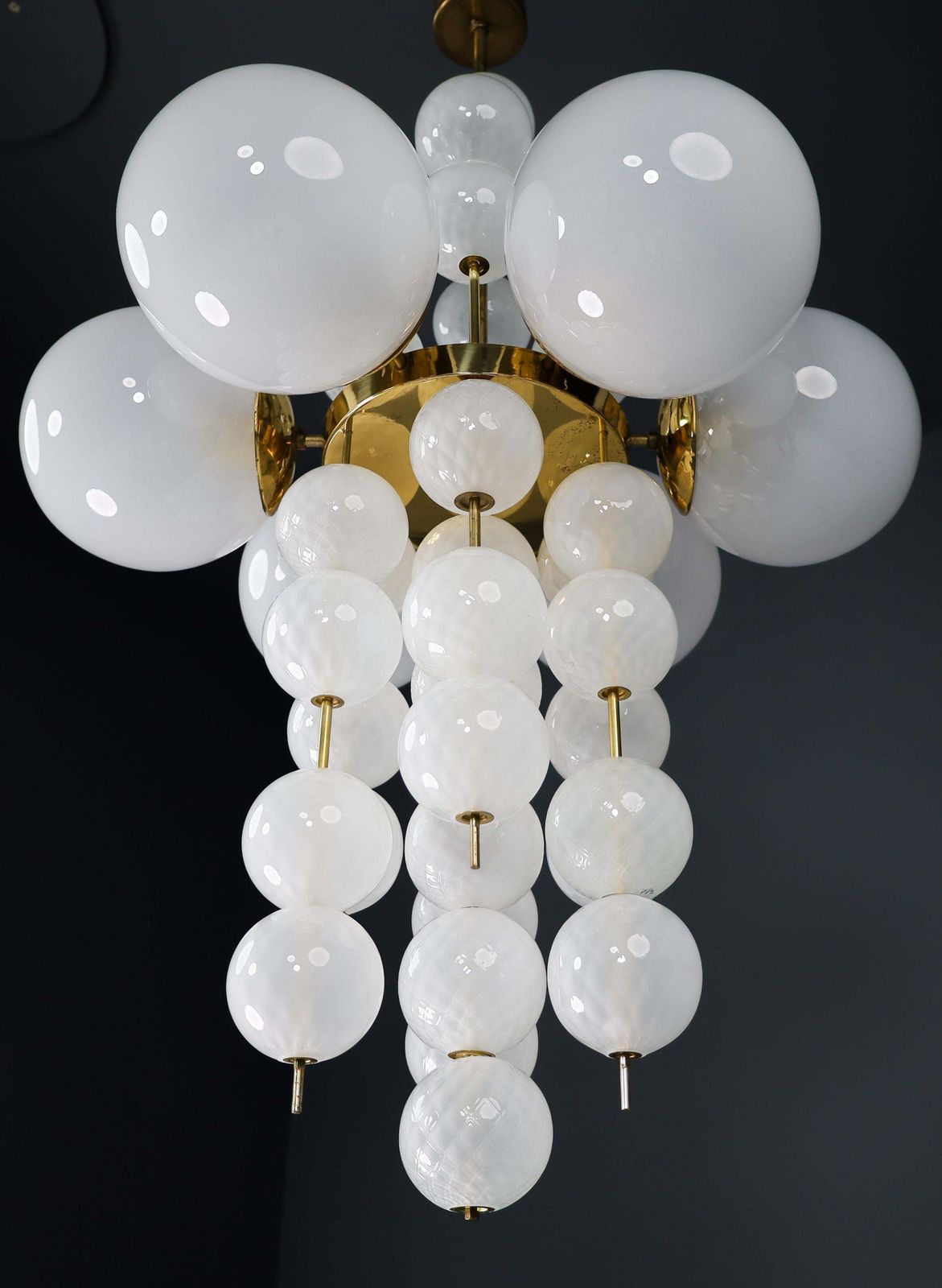 Xl Hotel Chandelier With Brass Fixture And Hand Blowed Frosted Glass Globes photo vinterior