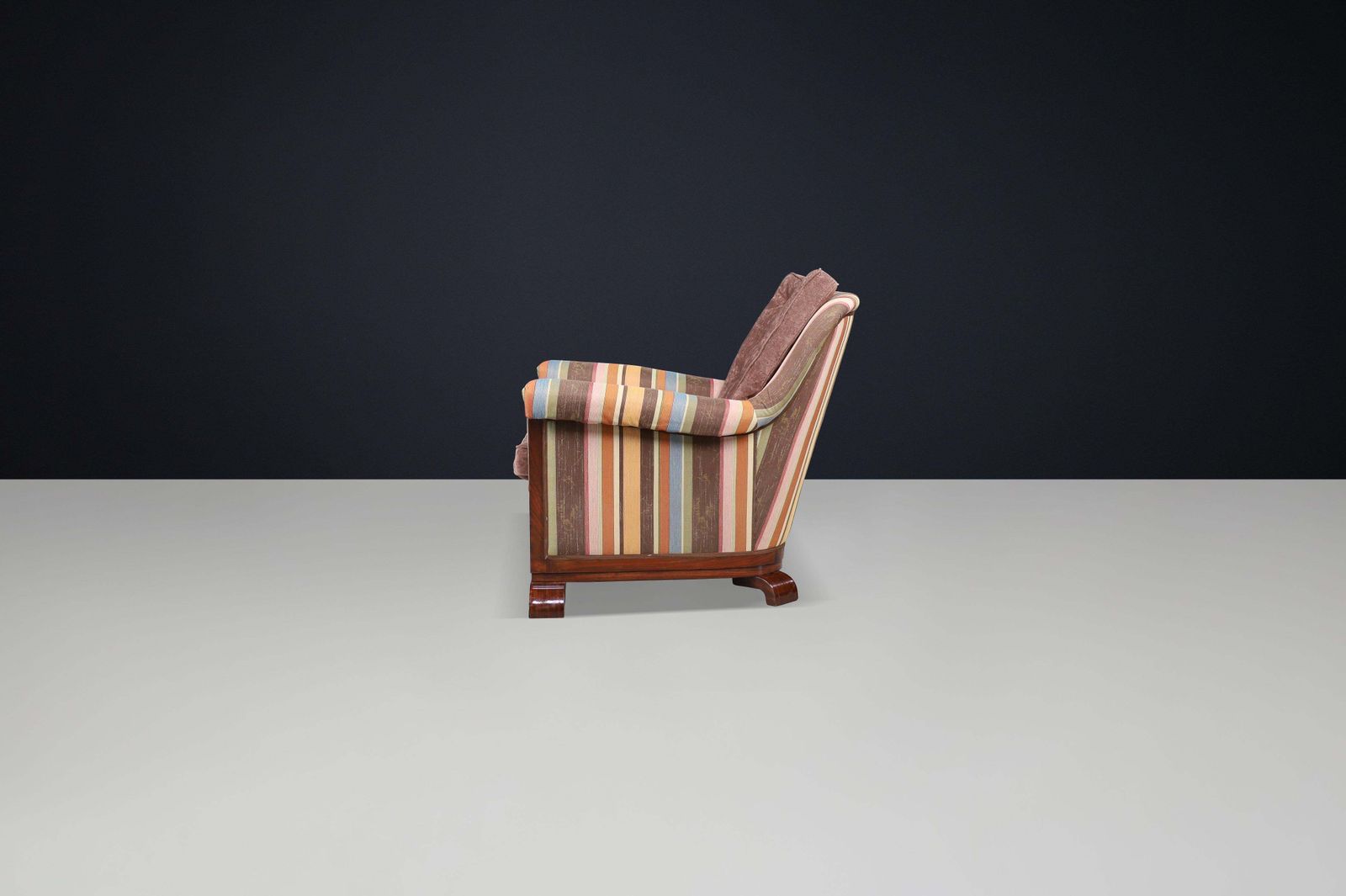 Large Art Deco Armchair In Reupholstered Fabric And Walnut, Prague, 1930s photo vintage