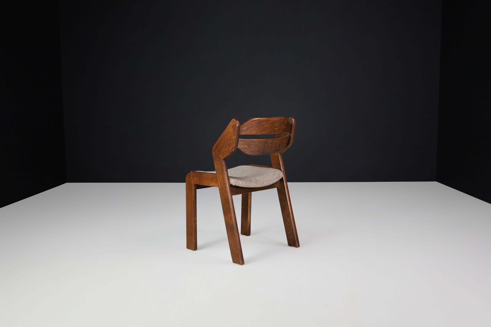 Sculptural Oak And Fabric Dining Chairs, France, 1960s photo Furniture