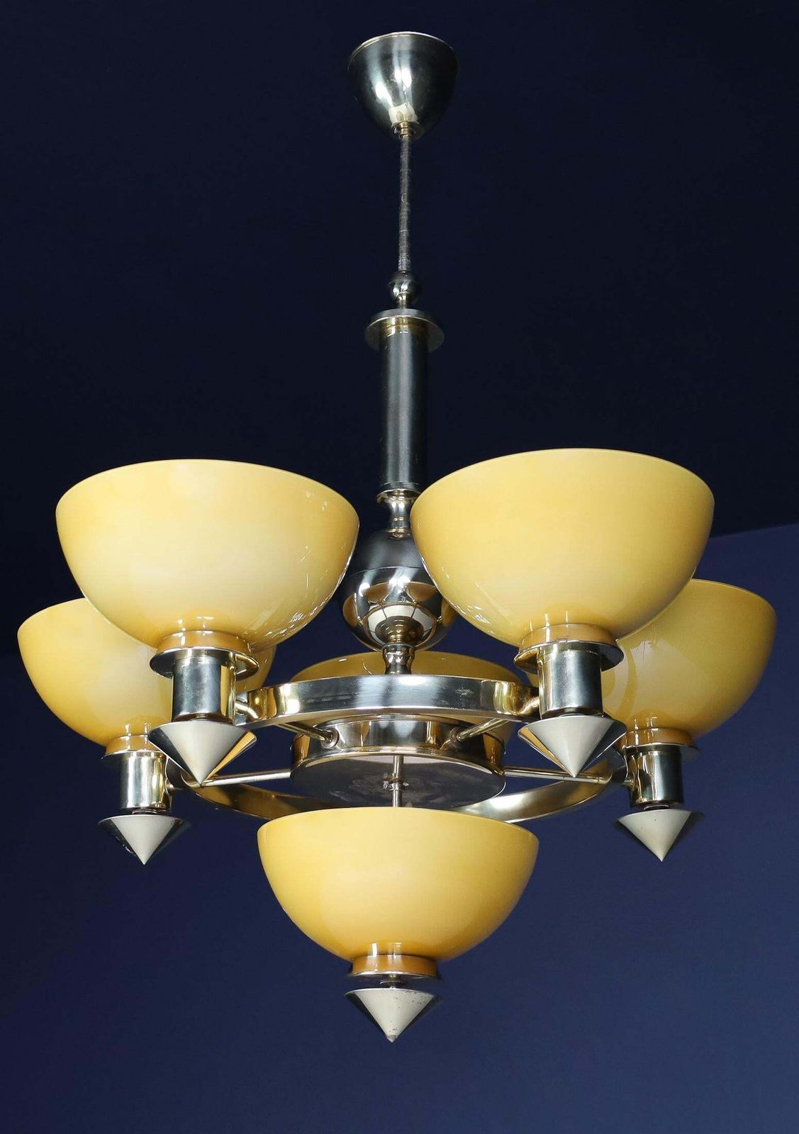 Sculptural Italian Chandelier In Brass & Amber Gold Opaline Glass, 1970s 12x photo Lighting
