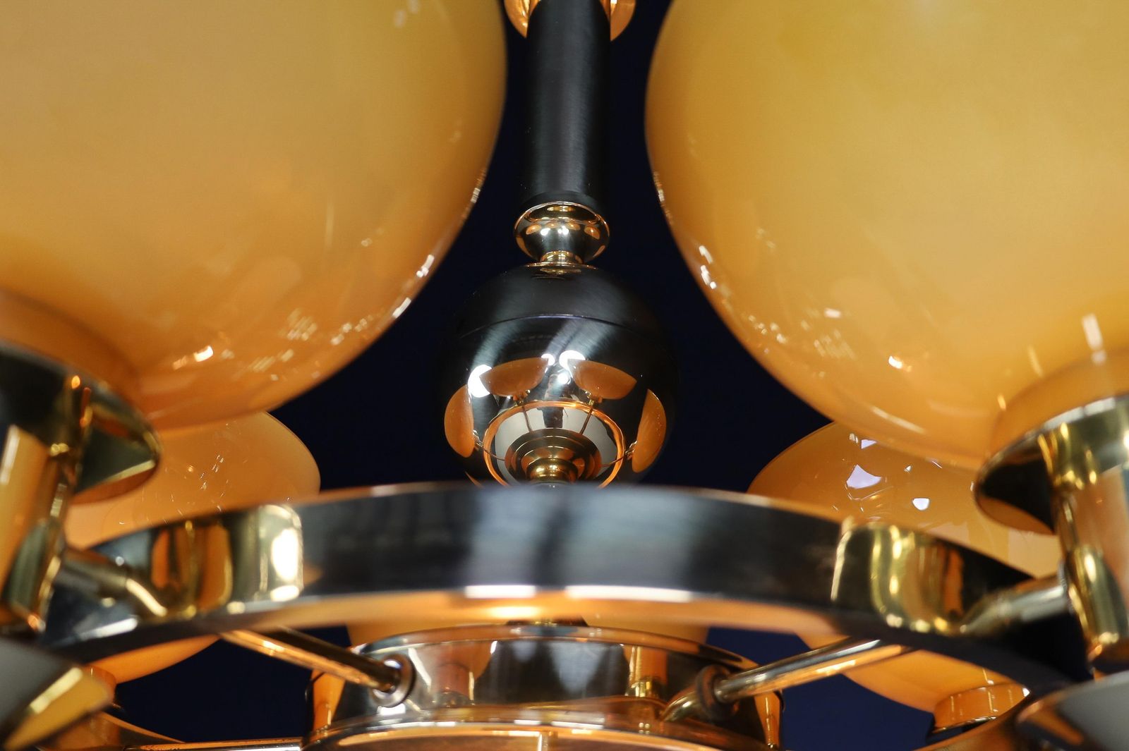 3798.0 Sculptural Italian Chandelier In Brass & Amber Gold Opaline Glass, 1970s 12x photo