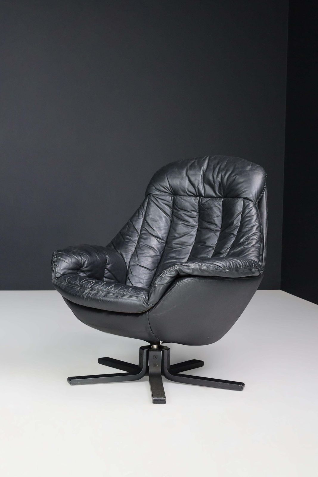 photo for sale H.W. Klein For Bramin Leather Swivel Lounge Chairs, Denmark 1970s