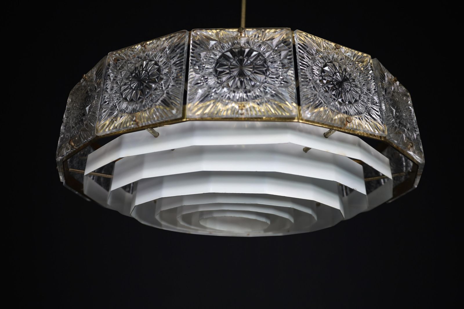Mid Century Modern Patinated Brass And Bohemian Glass Chandelier, 1970s photo furniture