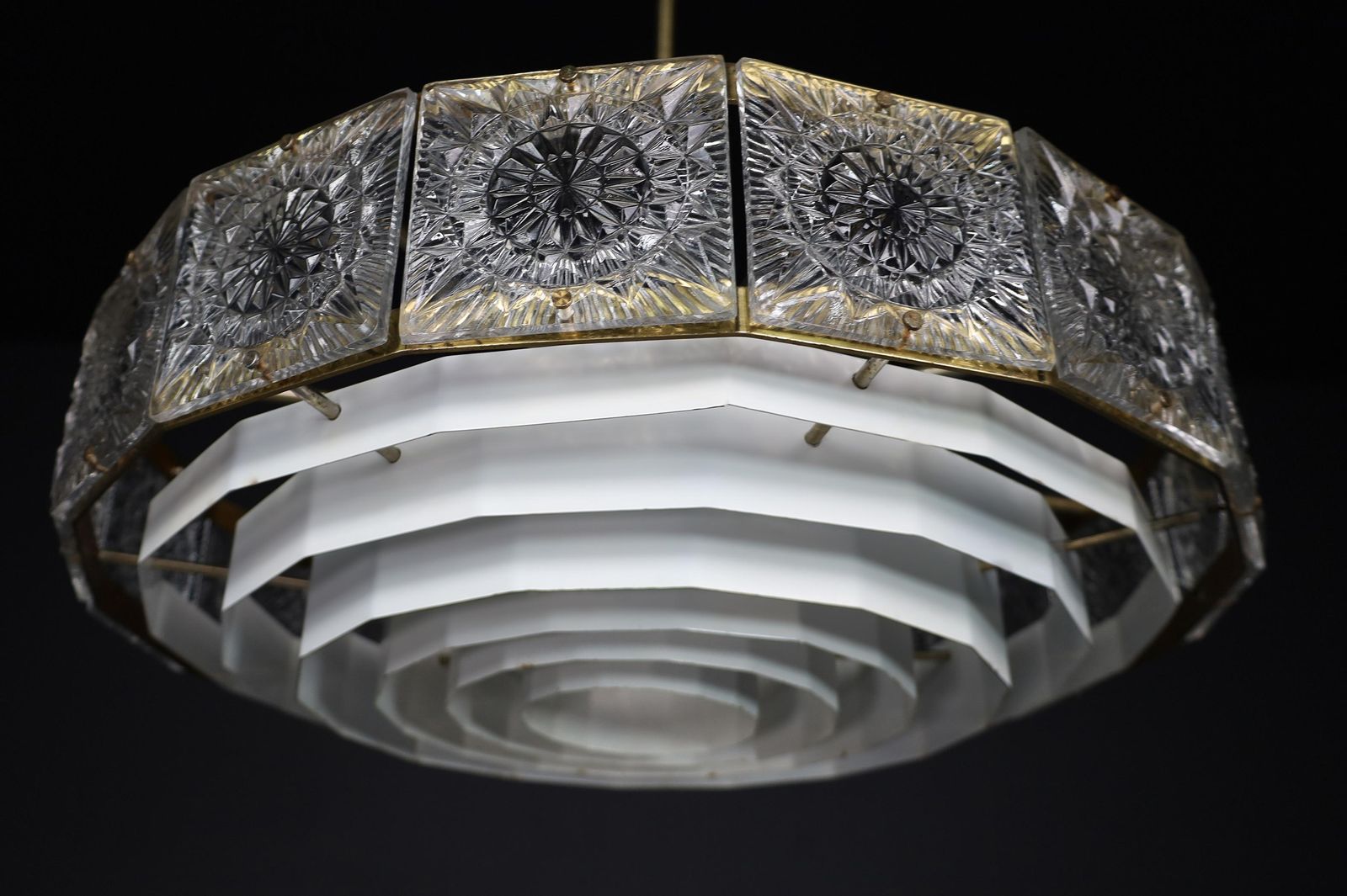 Mid Century Modern Patinated Brass And Bohemian Glass Chandelier, 1970s photo 1686.0