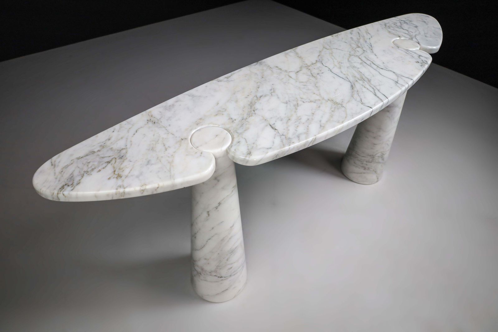 photo buy Angelo Mangiarotti For Skipper White Carrara Marble "Eros" Consoles, Italy 1970s